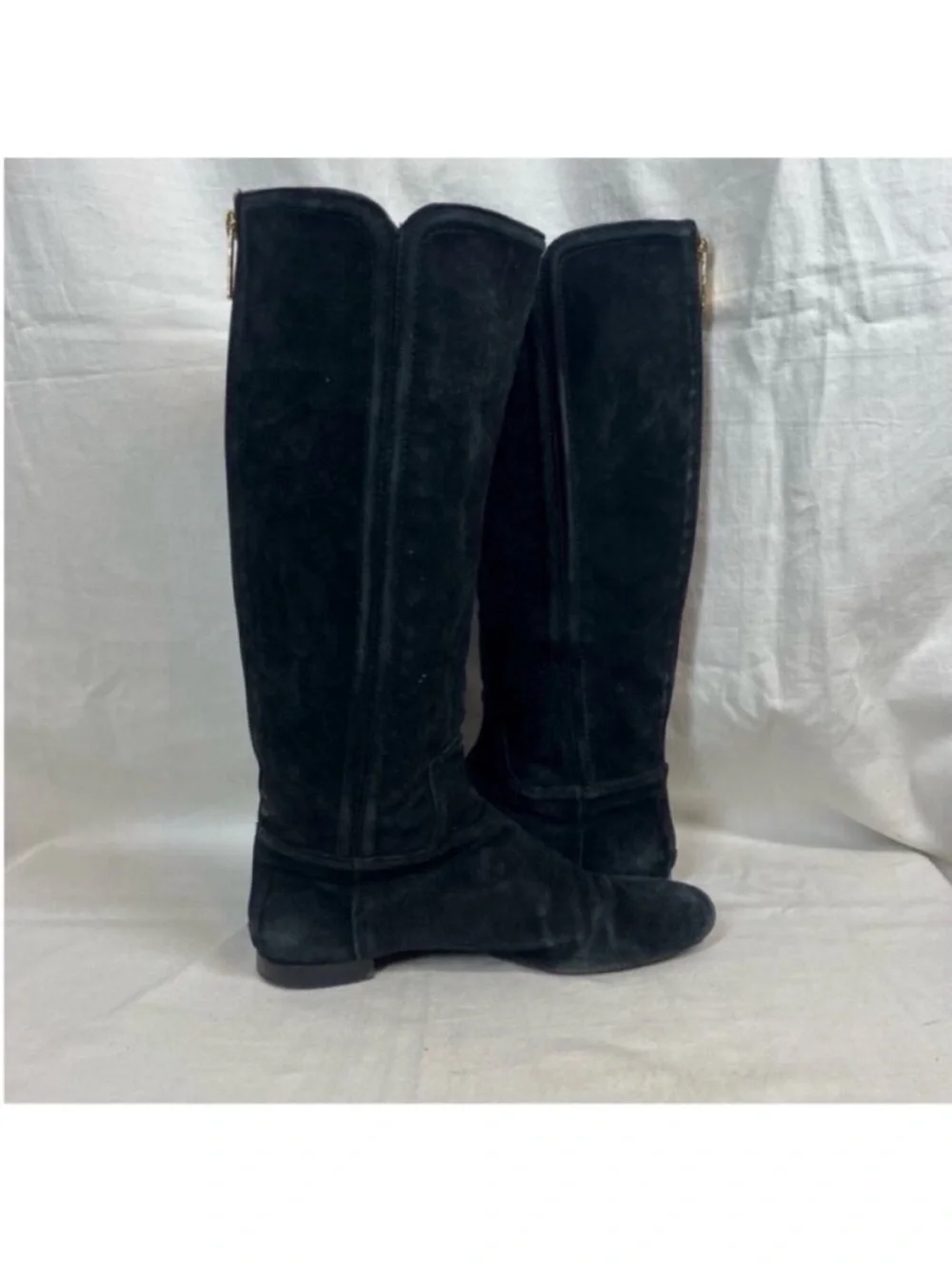 Tory Burch suede leather knee high riding boots black classic chic